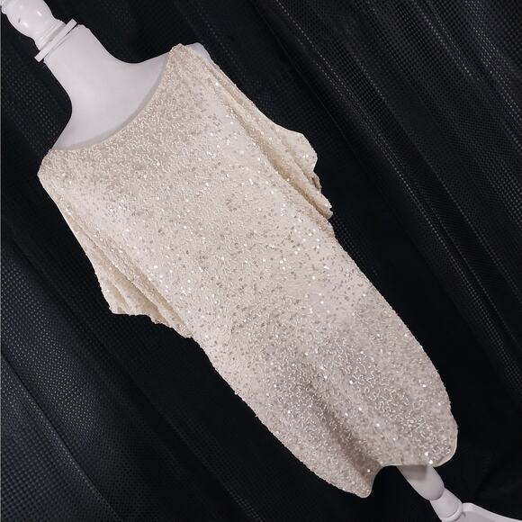 AIDAN MATTOX! SILK! CREAM SEQUIN & BEADED MERMAID INSPO GOWN, DRESS! SZ 4 - Picture 13 of 13